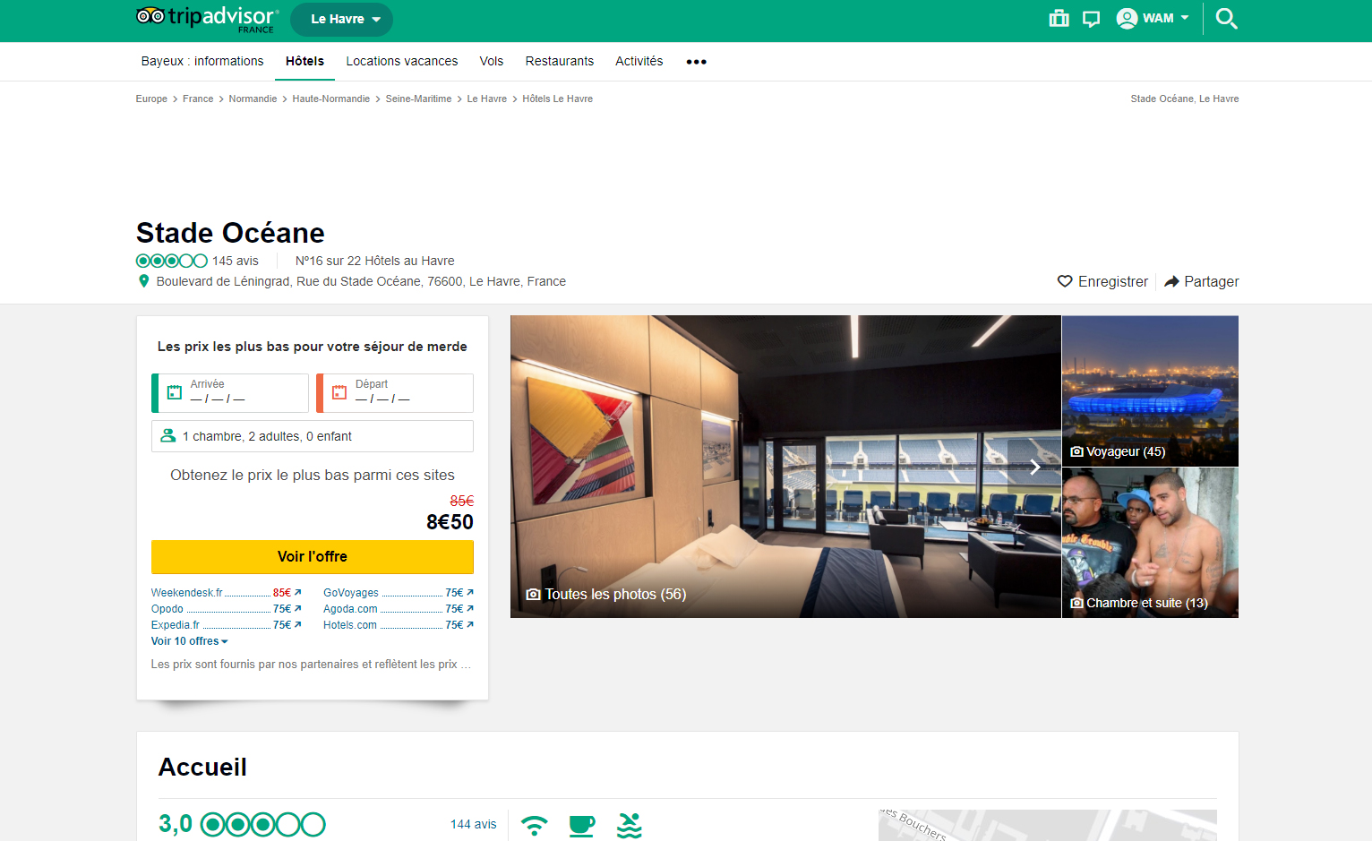 L’hôtel du stade Océane sur TripAdvisor